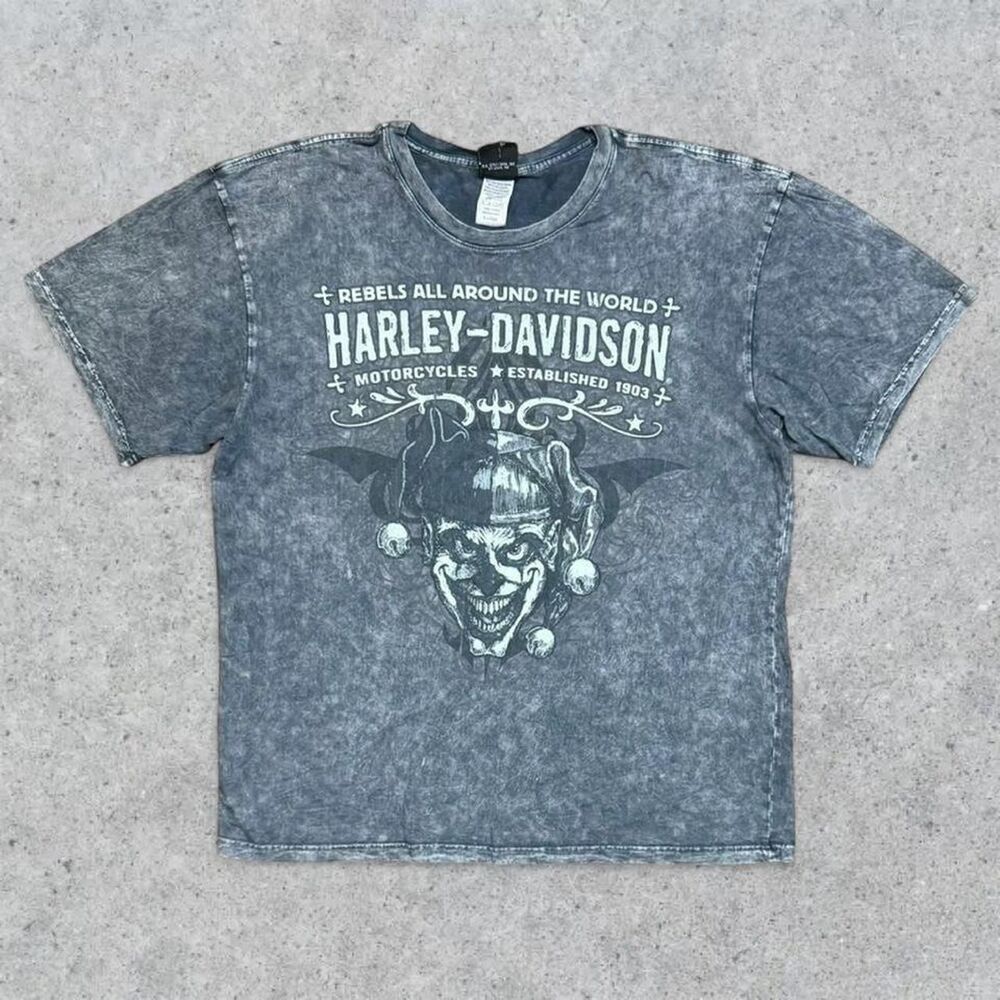 Y2K Harley Davidson Motorcycles Stone Washed Clown T Shirt